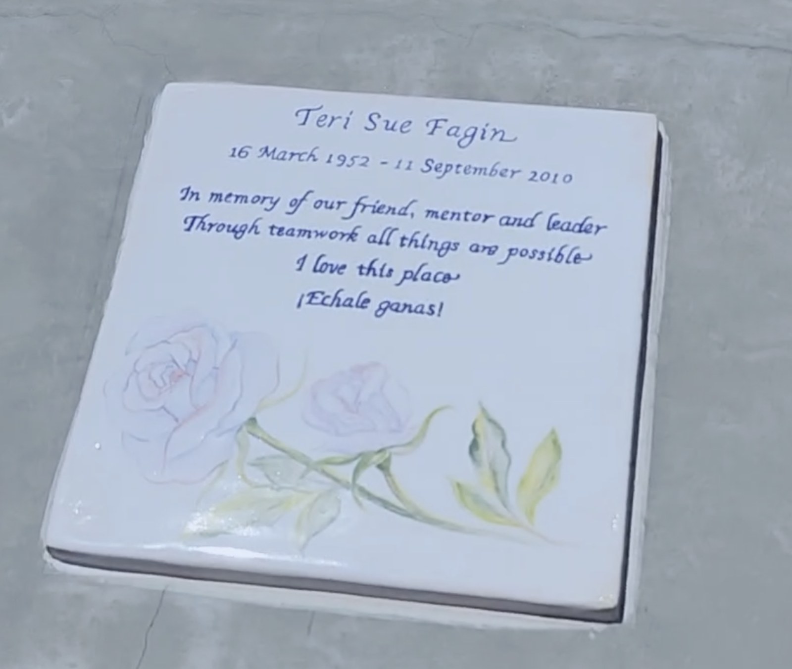 Memorial plaque to Teri Sue Fagin